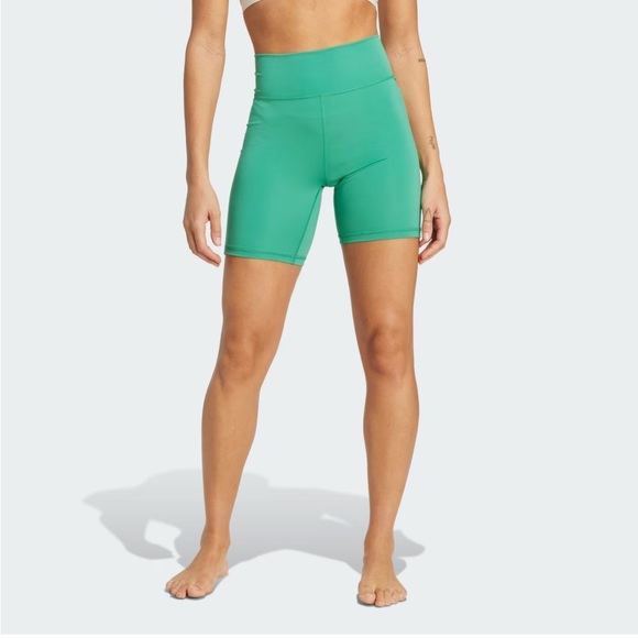 Adidas Aeroready Optime Bike 8” Shorts Tight Fit High Rise Sz S Green *U24 - Picture 1 of 5